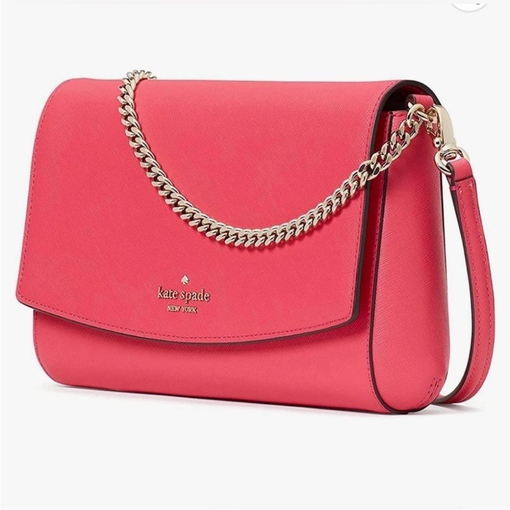 Kate Spade Leather Laurel Way Greer Coral Chain Crossbody Bag Purse - Picture 3 of 13